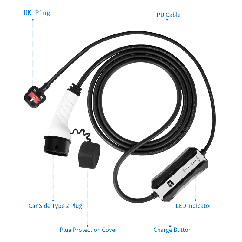家のための携帯用電気自動車の充電器16A/32Aのタイプ2 （IEC 62196-2）の速い携帯用充電器